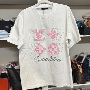 LV White Tee with Pink and Silver Accents